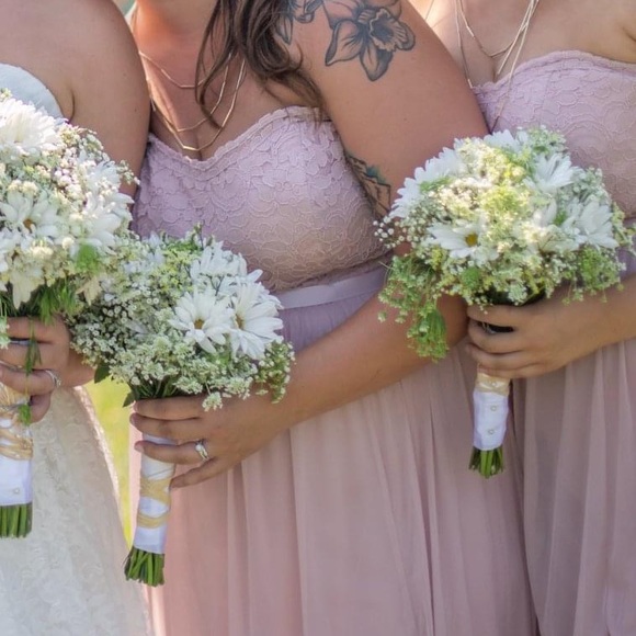 David’s Bridal Blush Bridesmaid Strapless Lace Top Dress - Picture 2 of 4